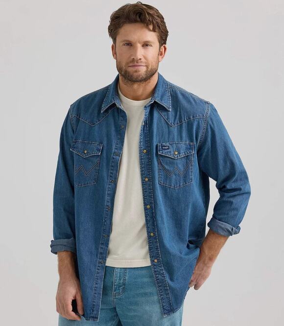 Wrangler Other - Wrangler Men's Classic Denim Western Snap Denim Shirt Mid Wash Rodeo Rancho XL